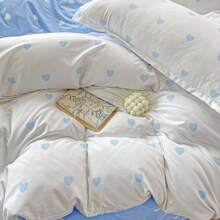 Bộ chăn ga gối 2/3 món, vỏ chăn in họa tiết trái tim màu xanh nhạt, bộ chăn ga gối nữ tính dễ thương, mềm mại và thoáng khí, khóa kéo, phong cách kem ngọt ngào, phù hợp cho mọi mùa, bao gồm 1 vỏ chăn (không kèm ruột chăn), 1/2 vỏ gối (không kèm ruột chăn) - Tâm trạng nhỏ - Xem 6