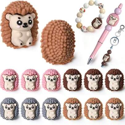 12pcs/Set Cute Silicone Dinosaur Beads, Suitable For Pen, Bracelet, Keychain Crafts (Not Mixed, 1 Set Teddy Bear, 1 Set Hedgehog)