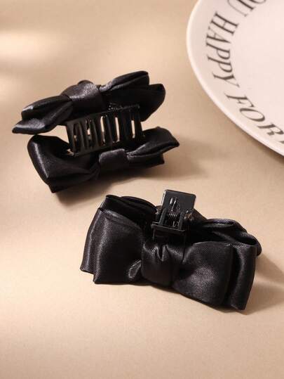 2个黑色优雅蝴蝶结发夹，侧刘海发夹，公主风发饰