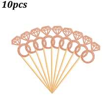 10pcs/24pcs/34pcs Gold Glitter Cupcake Toppers - Bride, Ring, Heart And Dress Decorations Suitable For Wedding Party, Engagement Party Decor - Multicolor - View 16