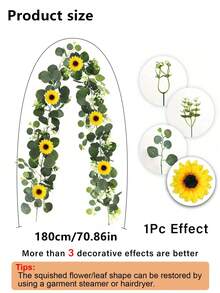 1/3pcs, 180cm/70.86in, Artificial Sunflower Wreath, Green Eucalyptus Leaves, Fake Sunflower Vine Hanging Ivy, Suitable For Christmas Decoration, Room Bedroom, Christmas Decor, Outdoor Garden, DIY, Porch Wall Fireplace, Home Decor - Yellow - View 4