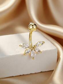1 chiếc khuyên rốn bằng thép không gỉ hình quạt đính đá Zirconia thời trang, trang sức xỏ rốn dành cho nữ. - 5 - Xem 5