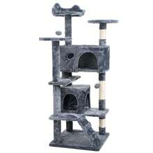 Crystals 138cm Large Multi-Level Cat Tree Tower With Scratching Posts, Condo Houses & Perches – Indoor Cat Activity Centre (Light Grey/Charcoal Grey) - Dark Grey - View 1
