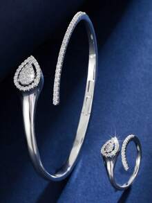Geometric Line Adjustable Open Ring, Fashionable Minimalist Elegant Ring For Women - Bracelet Ring Set - View 6