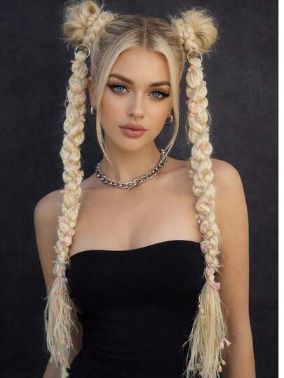 2PCS Clip In Braids Braided Ponytail Extensions With An Iron Ring Pieces For Women Girls Daily Wear Kpop Braids Braids With Metal Rings Fairy-Inspired Clip-On Braids Renaissance Festival Daily Styling