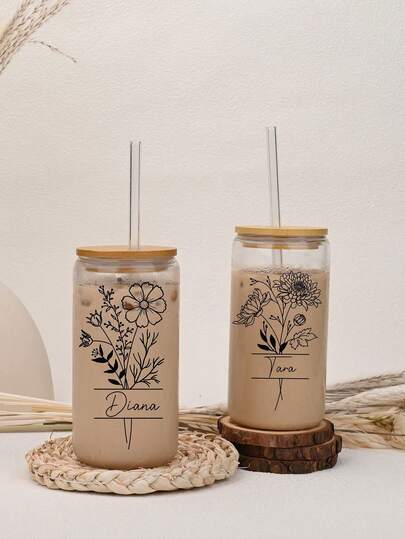 Vaso de vidrio personalizado con tapa y pajita de bambú - Vaso esmerilado o transparente, vaso personalizado para bebidas frías, vaso de vidrio personalizado, vaso de vidrio esmerilado, vaso de vidrio transparente, vaso con tapa de bambú, taza de café personalizada, taza de café con hielo, taza con hielo, regalo para dama de honor, regalo creativo para amigos, taza de café con hielo personalizada, regalo para dama de honor, favor de fiesta, regalo para amigos