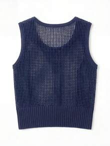 Áo tank top dệt kim không tay ôm sát, xuyên thấu, thời trang, gợi cảm, thanh lịch, đa năng, dành cho nữ, màu xanh navy. - Màu xanh hải quân - Xem 7