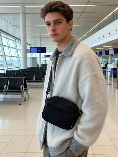 男士简约纯色斜挎包，轻便休闲单肩包，适合日常和运动