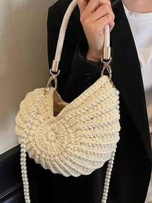 Hand-Woven Seashell Wallet - Crossbody Backpack Style, With Pearl Chain, Bohemian Style Pearl Chain Shoulder Strap, Women's Holiday Beach Accessory - 彩色 - 查看 3