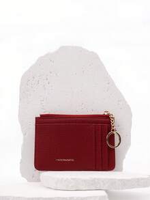 FOREVER FOR YOU Niche PU Multi-Card Holder Wallet, High-End Capacity Card Case, Solid Color Litchi Texture Coin Purse For Women - Red - View 9