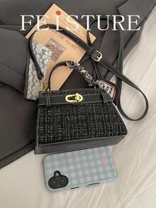 1 chiếc túi xách nữ FEISTURE màu trơn bằng da PU, khóa kim loại, khóa nam châm, kèm dây đeo vai có thể tháo rời. - màu đen - Xem 6