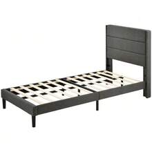 Upholstered Bed 90 X 200 Cm, Bed Frame With Slatted Base And Headboard, Upholstered Double Bed, Linen Fabric Cover In Grey, Timeless Modern Design, Youth Bed - Dark Grey - View 10