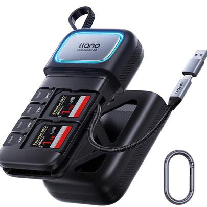 قارئ بطاقة SD/Micro SD سريع 2 في 1 من Llano (يدعم UHS-II)، مع علبة حامل، فتحة تخزين مدمجة، متوافق مع وAndroid وأجهزة الكمبيوتر المحمولة، فتحتان، USB Type-C 3.2 الجيل الأول