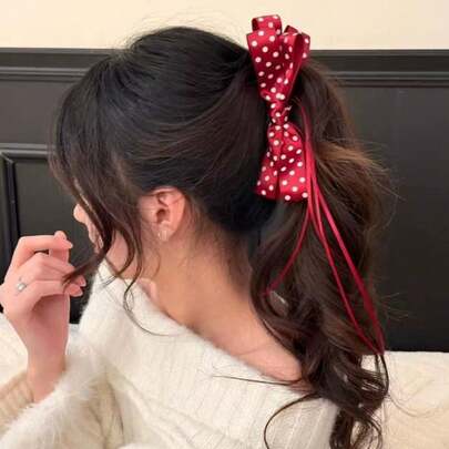 1pc Bow Polka Dots Banana Hair Clips Ribbon Bowknot Ponytail Holders Claw Clip Sweet Banana Hairpins For Women Girls Hair Barrette Accessories Wedding Party Daily Use