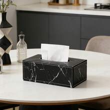Luxury Marble Pattern Leather Tissue Box, Suitable For Home/Bathroom/Office, Fits Multiple Tissue Sizes, Creative Storage Box For Living Room Coffee Table - Black and White - View 1
