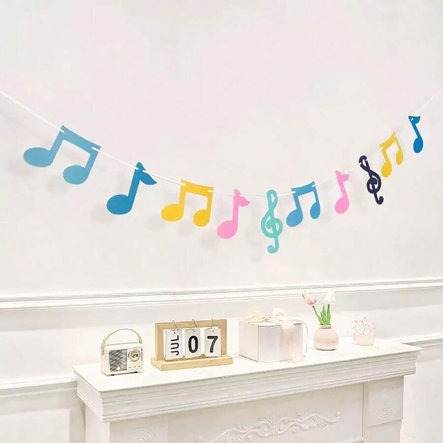 1 pieza Banderín con notas musicales de colores para decoración de fiesta musical - Ver 1