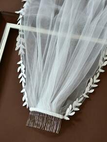 婚纱头纱蕾丝边新娘头纱带梳子1米婚纱头纱薄扇形蕾丝边曼蒂拉新娘配饰 - 彩色 - 查看 8