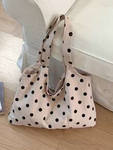 1pc Spring/Summer Korean Style Polka Dot Large Capacity Women's Shoulder Bag, Literary Fresh Crescent Bag, Durable Casual Vacation Cloth Bag, Available In Gray, Blue, Beige - A - View 14