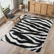 1PC  Zebra Stripe Pattern Print Design 5x7 Washable Area Rugs For Living Room Bedroom, Velvet Material Low-Pile Carpet Suitable For Indoor Outdoor High Traffic Areas,  Soft Texture Holiday Print Mat - A - Xem 15