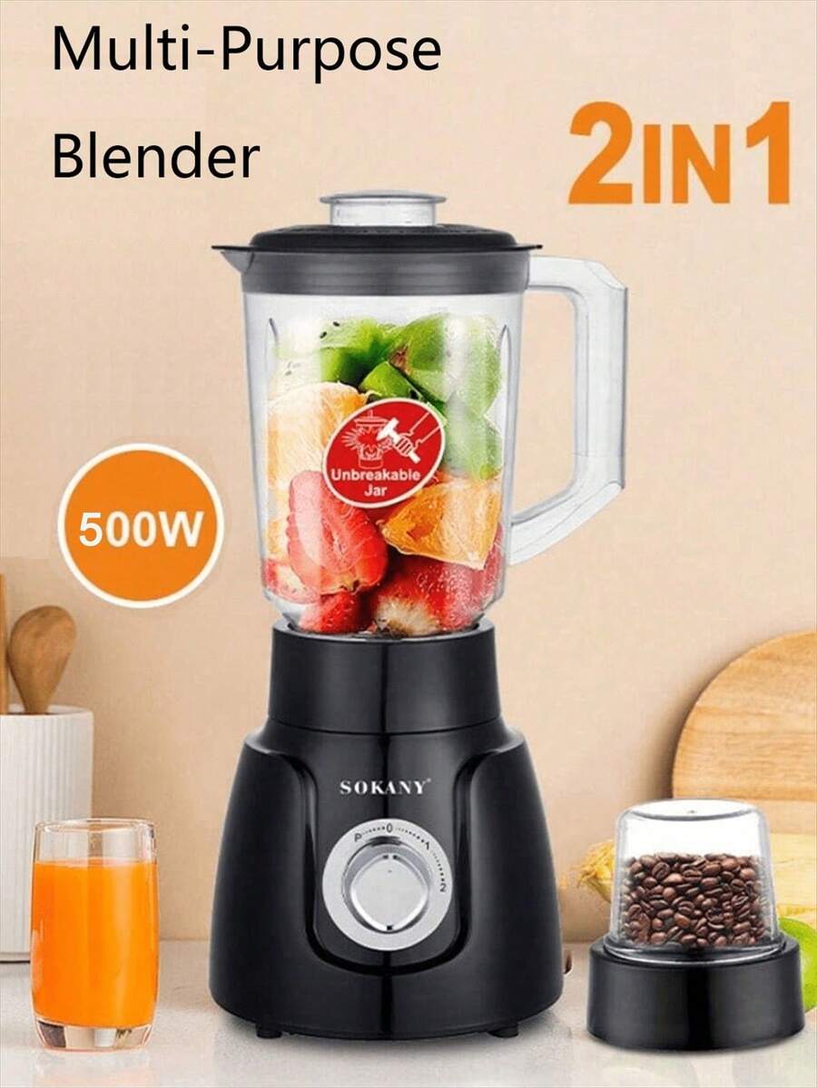 SOKANY 185 Multi-Function Juicer, Cold Press Juicer. Comes With Grinding Cup, 2-In-1 Blending And Grinding Function. 2-Speed Temperature Control, High Power, 1.6L Large Capacity. Suitable For Juicer/Cooking Machine/Food Supplement Machine/Ice Crusher/Coffee Bean Grinder. - Black - View 1