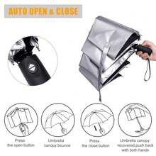 UPF 50+ UV Protection Travel Umbrella 42/46 Inch Windproof Silver Coating Sun Blocking Umbrella - Plata/Negro - Ver 7
