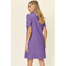 Double Take Full Size Texture Collared Neck Short Sleeve Dress - Màu Cam san hô - Xem 6
