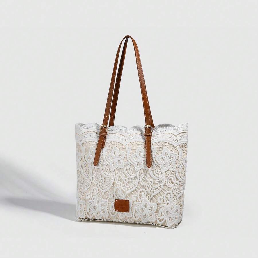 2026 New Korean Style Summer Women Lace Handbag, Large Capacity Bucket Bag, Tote Bag And Shoulder Bag - White - View 1