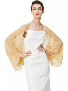 Bridal Wedding Chiffon Shawl Shrug With Arm Hole Bridesmaid Cover Up Evening Party Summer Shawl - 芥末黃 - 查看 1