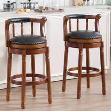 High-Quality Bar Stools Made Of Leather And Wood, 360° Swivel Bar Stool With Backrest, Bar Stools At Counter Height For Kitchen, Dining Room And Bar - Black - View 3