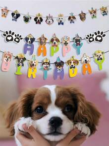 Conjunto de Decorações de Aniversário com Tema de Cachorro e Gato, Faixa de Aniversário e Decorações de Cupcake, Decorações de Festa de Aniversário de Animais de Estimação, Bandeirolas Fofas com Rosto de Filhote de Cachorro, Decoração com Pegadas, Topo de Bolo de Aniversário de Cachorro, Suprimentos de Festa de Aniversário de Amantes de Animais de Estimação para Crianças e Cachorros - A - Visão 2