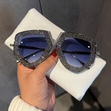 Women's Personalized Large Frame Glasses, Luxury Rhinestone Polygon Fashionable Metal Frame Fashion Glasses For Party - Multicolor - View 10