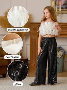 Tween Girl Floral Applique Spaghetti Strap Elegant Party Dress 2-Piece Set, Suitable For Girls Dresses Birthday Party, Prom, Wedding, Bridesmaid, Holiday Celebration - White - View 4