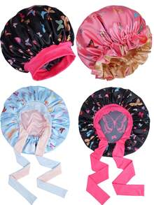 1pc Satin Butterfly Print Sleep Cap, Suitable For Wigs Straight/Curly Hair, Adjustable Pleated Double Layer Non-Slip Satin Sleep Cap, Hair Care - 60 Lace Hat - View 2