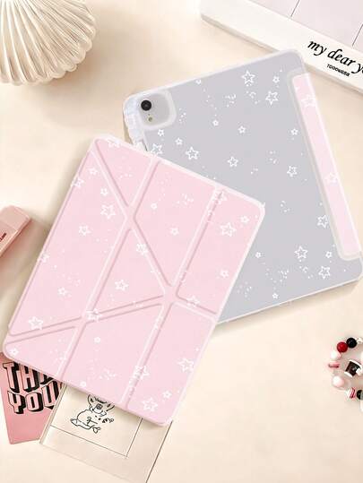 1个复古星点图案透明后盖，全新Y型折叠设计，多角度支架平板电脑保护套，兼容iPad 10.2英寸（2021/2020款，第十/九/八代，A16芯片）、11英寸（第十一代，2025款）、Galaxy Tab A8 10.5英寸（2022款），带笔槽，支持睡眠/唤醒功能，最佳礼品之选