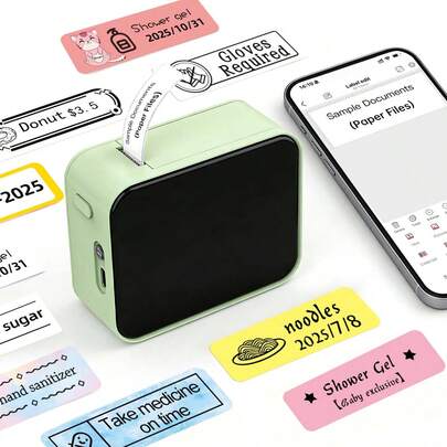 Marklife Impresora de etiquetas térmica portátil P15, mini impresora de etiquetas sin tinta, regalo perfecto para Navidad, Acción de Gracias, cumpleaños, vuelta al cole, para almacenamiento en el hogar, oficina, organización de la cocina, ancho de 12-15 mm, verde