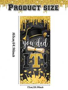 2026 Graduation Season Black & Gold "You Did It" Doorway Curtain, Graduation Cap & Certificate Themed Door Hanging, Graduation Ceremony Decor, Student Graduation Party Backdrop, Black & Gold Glitter Graduation Doorway Curtain - Black - View 2