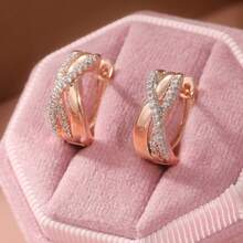 Classic Round Hoop Earrings For Women, Decorated With Shiny Synthetic Zirconia Stones, Suitable For Any Occasion, Perfect Jewelry Gift - Gold - View 1