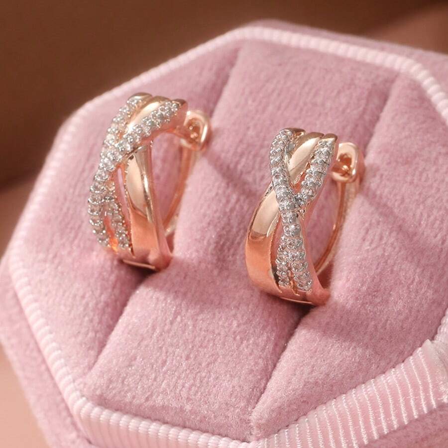 Classic Round Hoop Earrings For Women, Decorated With Shiny Synthetic Zirconia Stones, Suitable For Any Occasion, Perfect Jewelry Gift - Gold - View 1