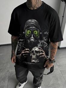 男士宽松深色印花短袖T恤 - 彩色 - 查看 1