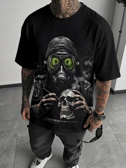 男士宽松深色印花短袖T恤