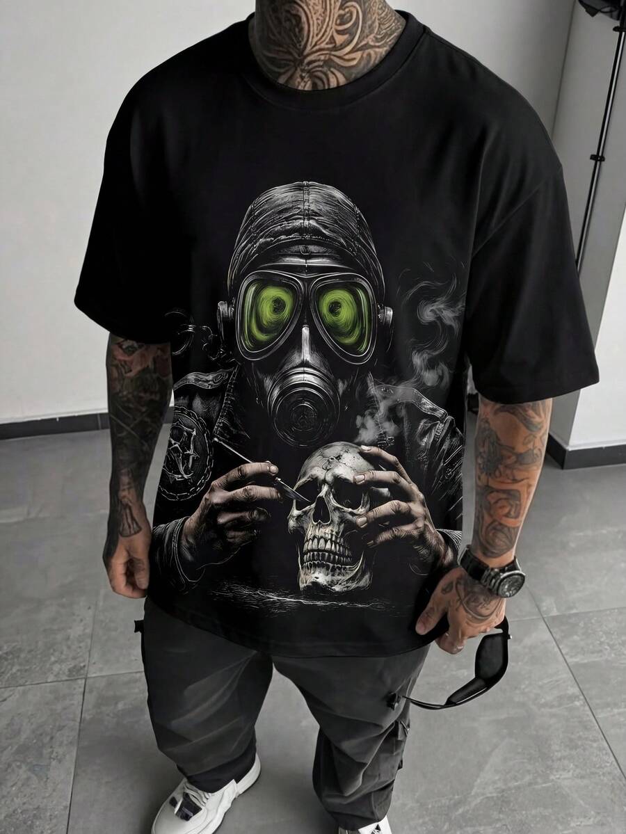 男士宽松深色印花短袖T恤 - 彩色 - 查看 1