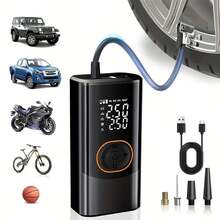 Rechargeable Portable Air Compressor Pump With Digital Pressure Gauge, 150PSI, LED Light, Wireless Tire Inflator For Car, Motorcycle, Bicycle, Black, Compact Design, Durable Structure, Type-C Interface - 016 Wireless - View 2