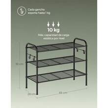 SONGMICS Zapatero Organizador Zapatos de 3 Niveles Estante Metálico con 4 Ganchos para 12 Pares Altura Ajustable Negro Tinta MLMR068B01 - 26,7 pulgadas de ancho x 11 pulgadas de profundidad x 20,8 pulgadas de alto - Ver 3