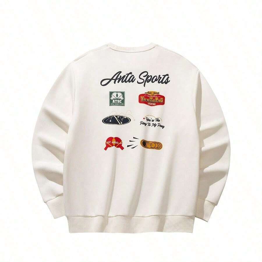 Áo nỉ cổ tròn Anta, Áo dài tay nam dáng rộng đa năng mới 152618703S - Trắng ấm - 4 - Xem 1