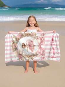 1pc Personalized Kids Beach Towel,Summer Birthday Gift For Kids,Summer Vibes,Girls Beach Trip,Custom Beach Towel,Swimming Pool,Beach Decor - Multicolor - View 6