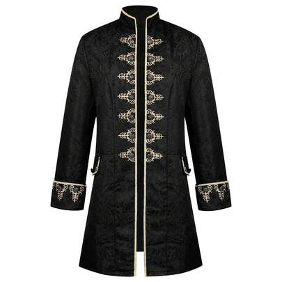 COS Men's Embroidered Jacquard Coat, Retro Steampunk Style, Stand Collar, Stage Uniform, Performance Costume, Cosplay Outfit, Showwear