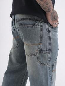 Baggy Carpenter Jeans Men's Wide Leg Pants Without Lycra Ref: 3019 - 中等水洗藍 - 查看 3
