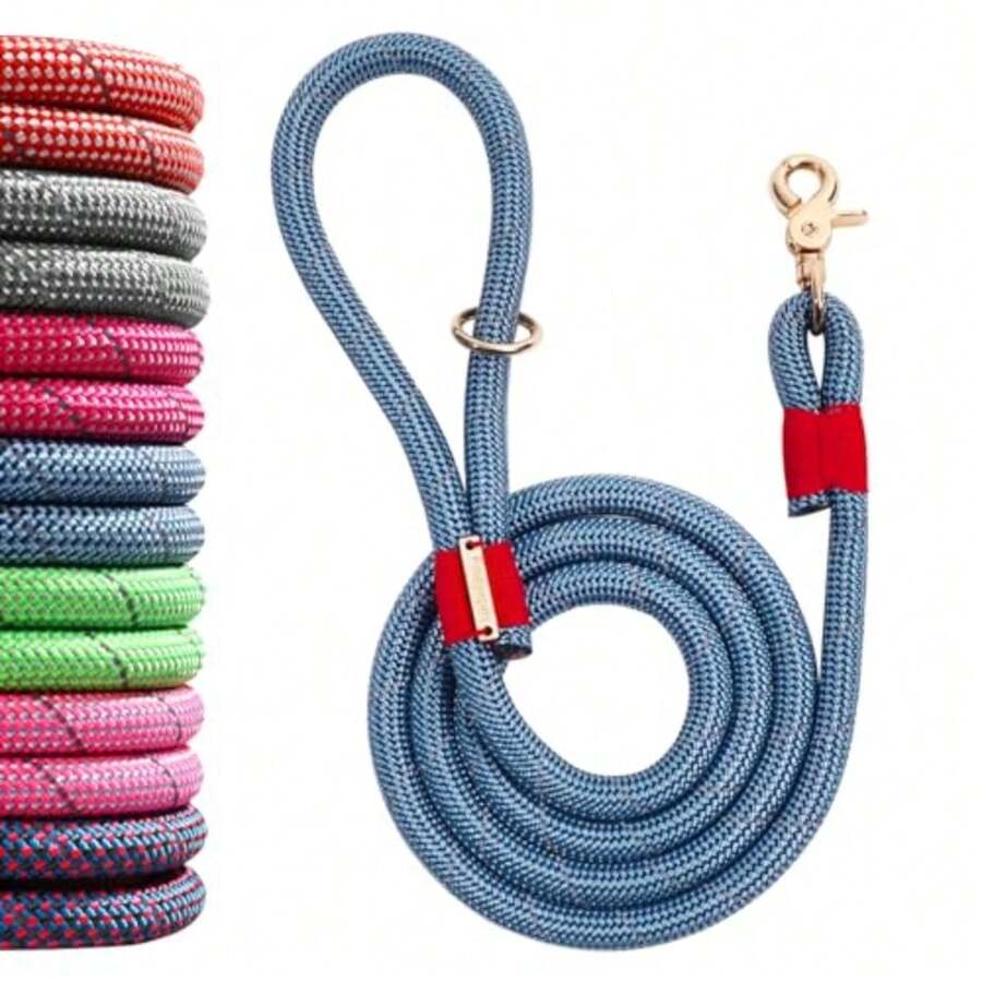 Nylon Rope Dog Leash Reflective Handmade Braided Strong Dog Lead Heavy Duty Rope Leash for Medium Large Dogs 5 FT - 3/5" Blue - Azul - Ver 1
