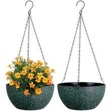8 Inch Small Hanging Planters For Indoor Outdoor Plants, 2 Pack Hanging Flower Pots With Drainage Holes And Chain, Plastic Hanging Baskets For House Plants, Black With Green Speckles - 8inch 2pcs-Black With Green Speckles - 查看 1