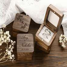 CFUNIQ 1pc Wood Oval 2-Slot Custom Ring Box, Square Walnut Ring Box, Round Ring Box For Wedding Rings, Laser Engraved For Proposal, Engagement, Personalized Gift - Multicolor - View 14
